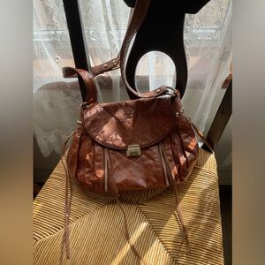 Rebecca Minkoff Elegant Brown Leather cross body purse with gold hardware